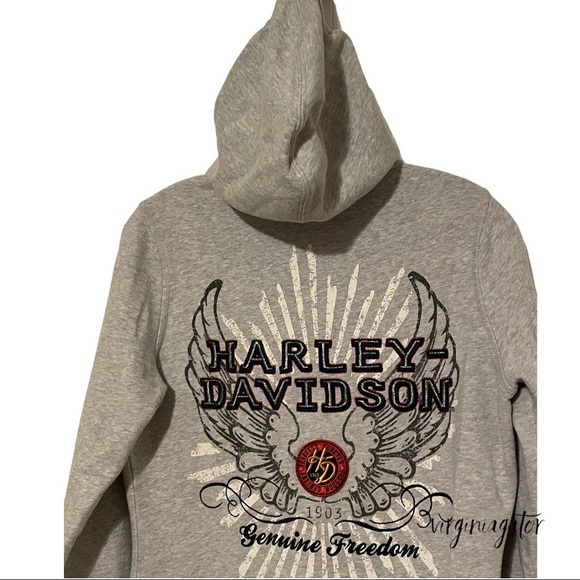 Harley Davidson Authentic Heather Gray Graphic Wing Moto Zippered Hoodie - Picture 4 of 10